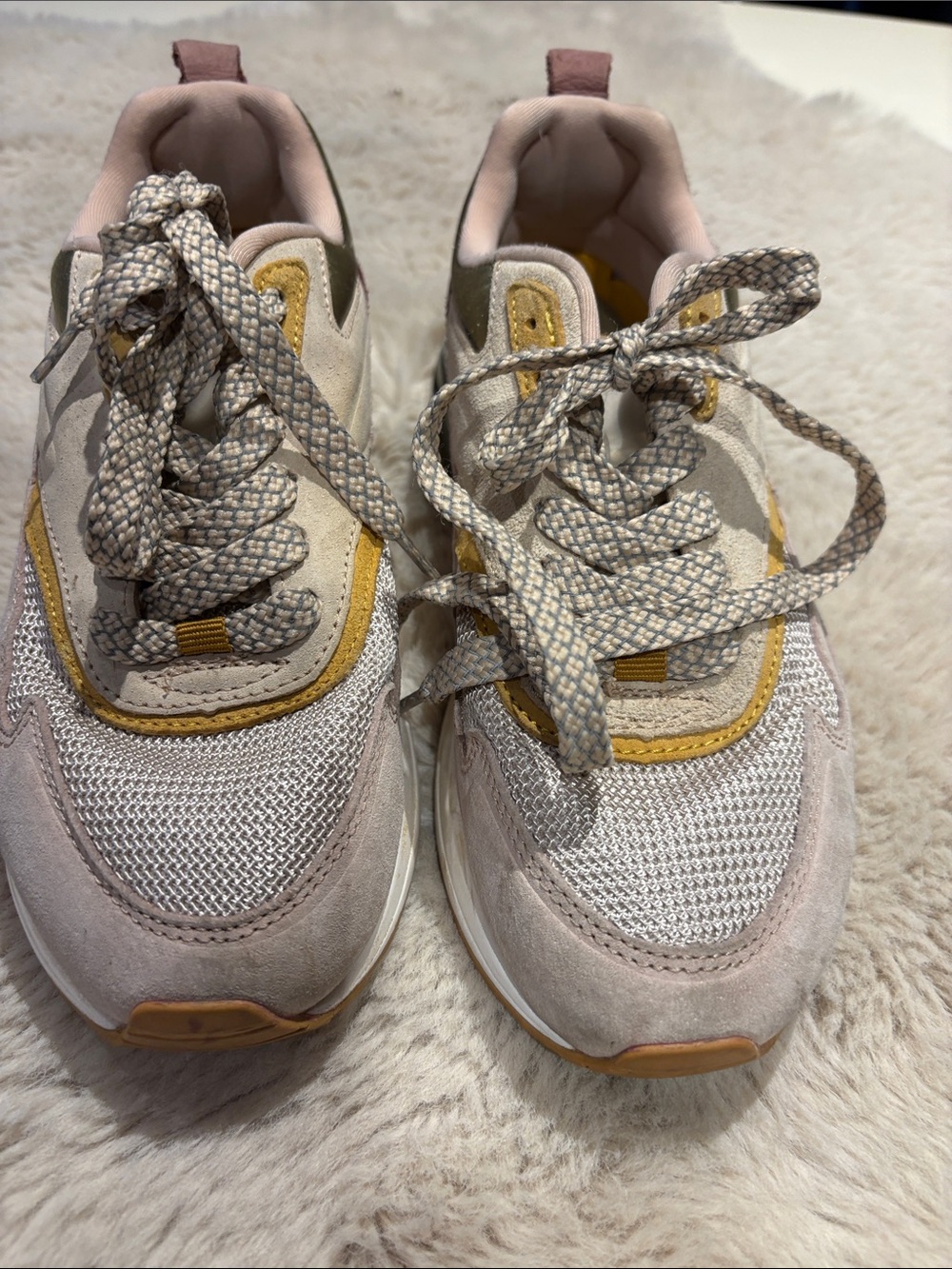 Women's Pink and Mustard Athletic Sneakers with Neutral Accents